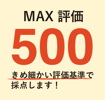 MAX評価500。きめ細かい評価基準で採点します!